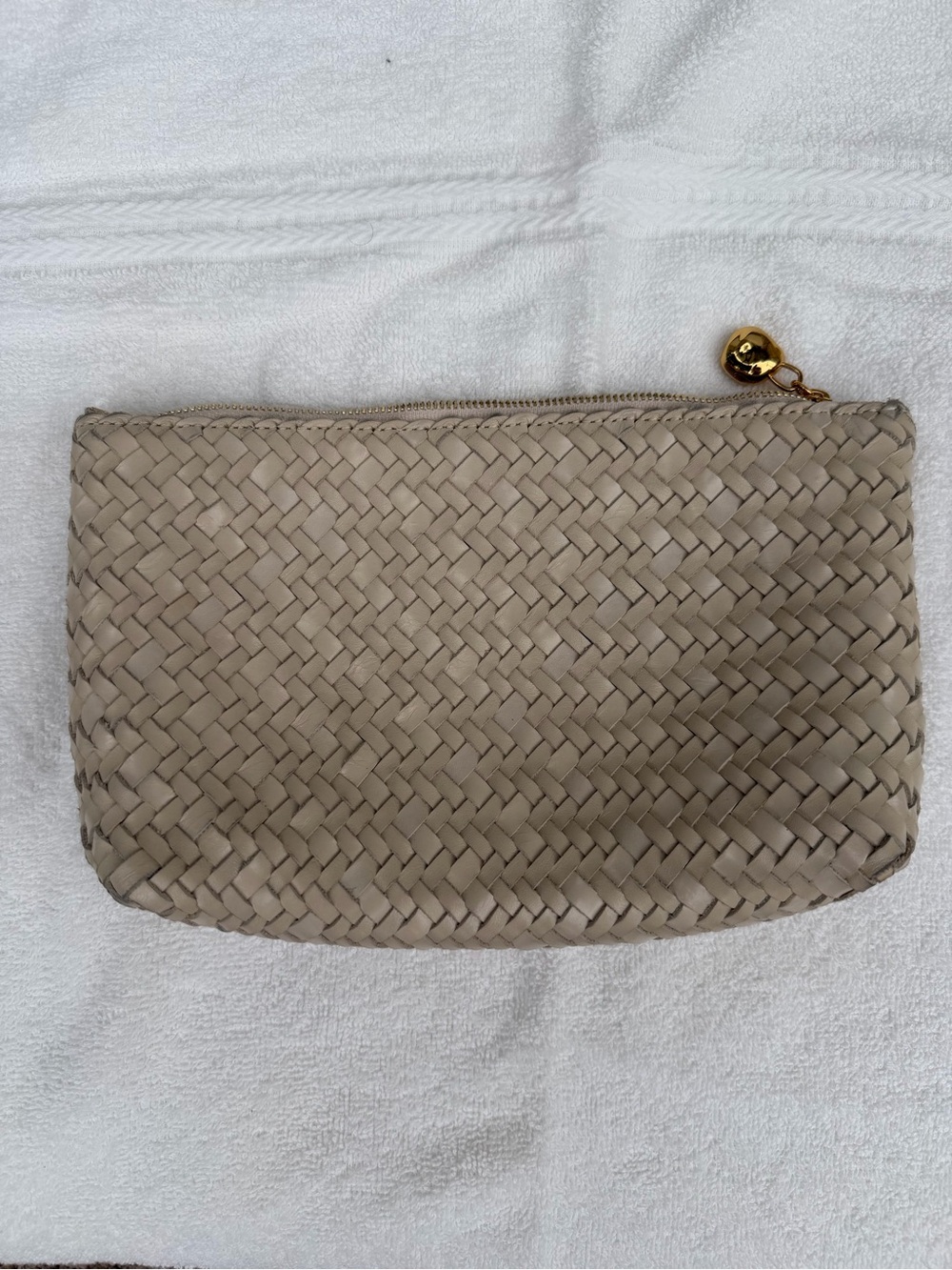 Woven Zip Pouch Clutch in Neutral Cream
